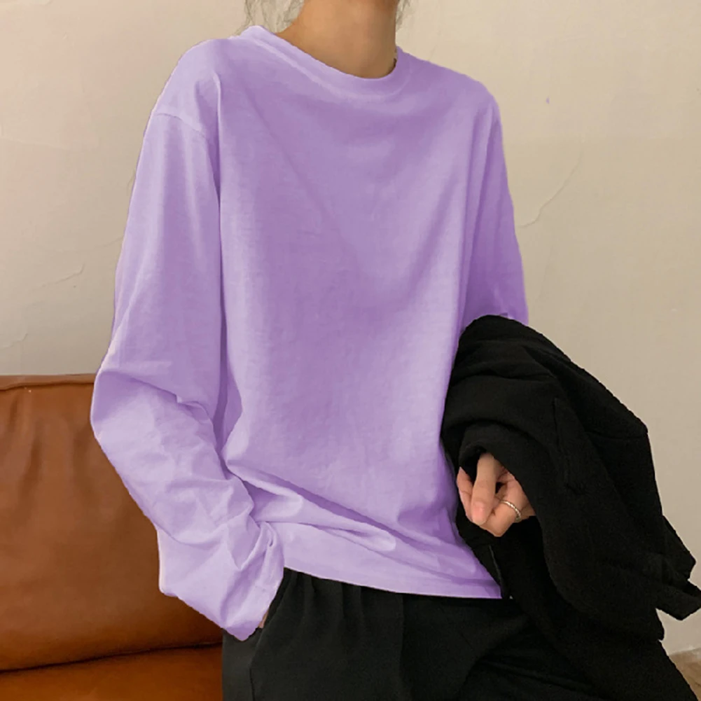 Top sottile casual da donna a maniche lunghe con leggero misto spandex poliestere elasticizzato vestibilità ampia adatto per quattro stagioni