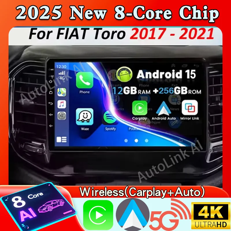 Android 15 для FIAT Toro 2017 2018 2019 2020 2021 Автомобильный радиоприемник с навигацией Мультимедийный плеер GPS WiFi + 4G DSP беспроводной Carplay Auto