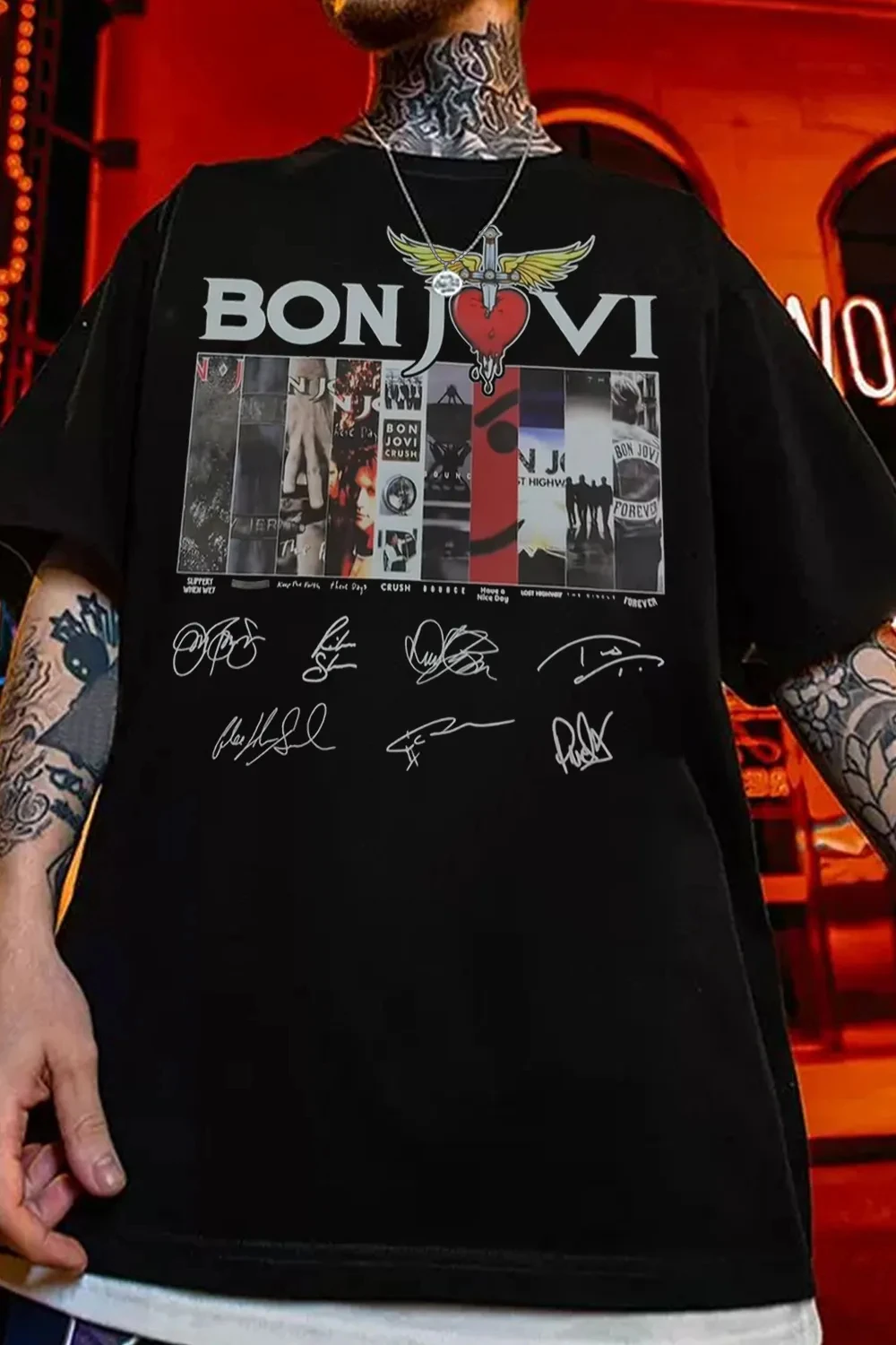 2026 Fashion Bon Jovi  Mens Womens Cotton Tees Summer Casual Short Sleeve Round Neck Clothing Loose Tops Trend Unisex Tee
