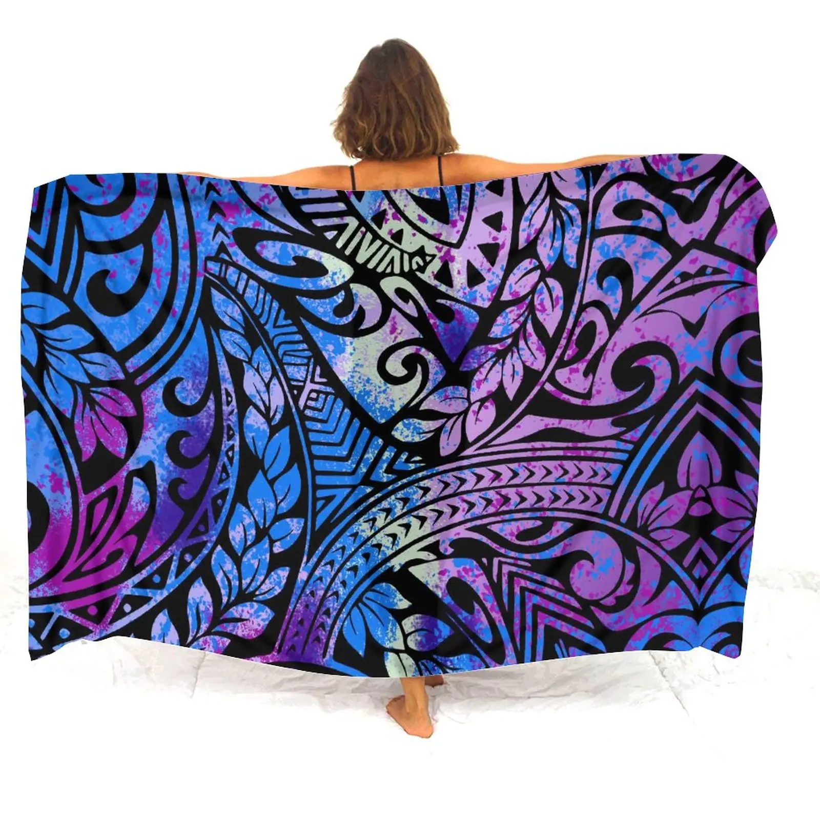 Polinezyjskie ludy plemienne drukują duże szalik plażowy Sarong lato Vintage Design kobiety na zamówienie płaszcz plażowy Sarong