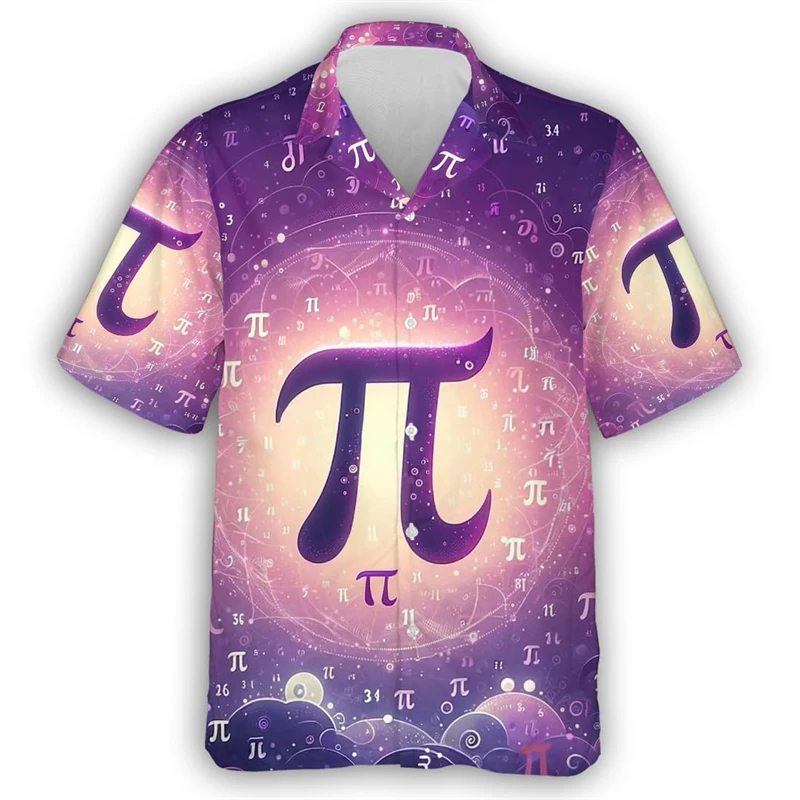 Camisa 3D estampada para homens Pi Day Math, streetwear de manga curta, roupas de estudante casuais, blusa de lapela de professor