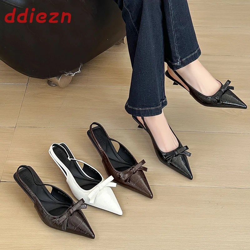 

Модные женские туфли-босоножки на шпильке с бантом-бабочкой, сексуальные туфли-слингбэки без застежек, женские туфли на тонком каблуке