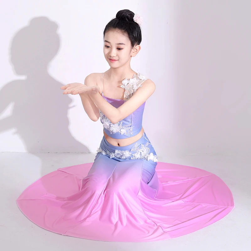 子供の Dai ダンス衣装フィッシュテールスカートパフォーマンス衣装女の子少数民族伝統的な孔雀ベリーダンス衣装衣装