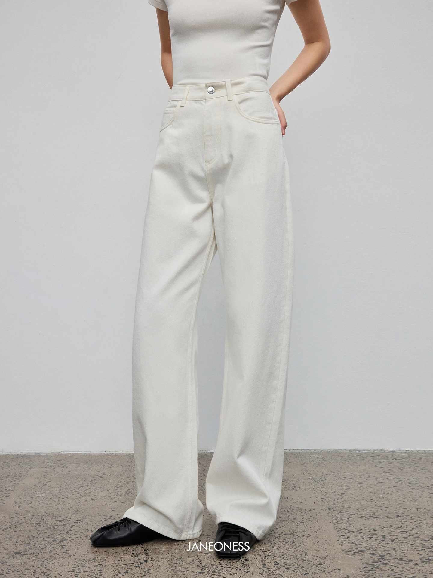 

Джинсы JANEON Classic Simple из чистого хлопка с высокой талией, свободные, повседневные, прямого кроя, для женщин, оригинальные белые, стройнящие