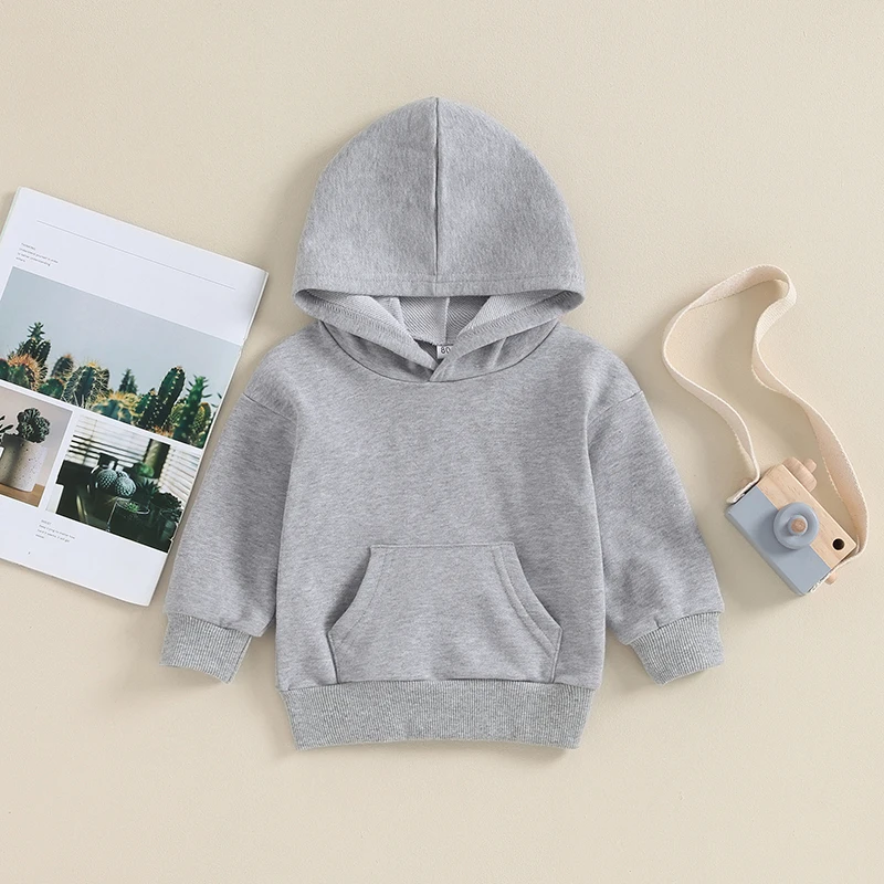 2023-10-19 Lioraitiin 6M-4Y Toddler Kid Boys Girls Hoodies Solid Color Long Sleeve Hooded Sweatshirts Spring Fall Pullovers Tops