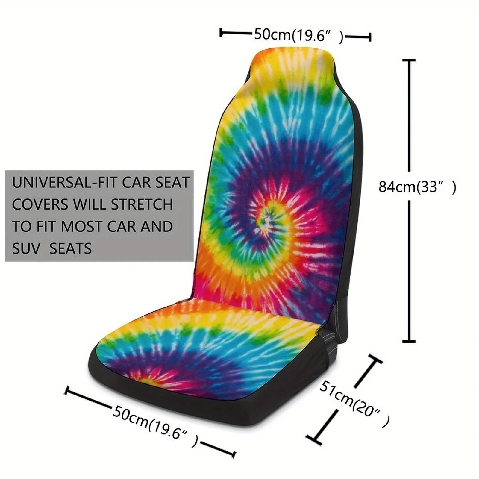 2pcs Psychedelic Swirl Car Seat Covers - Vibrant Tie-Dye Pattern, Breathable Non-Slip Polyester, Universal Fit For Front Seat Pr