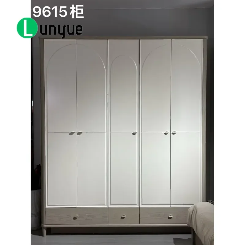 European Modern White Wardrobe Flat Door Solid Wood Structure Eco Friendly Bedroom Furniture Custom Large Storage Space