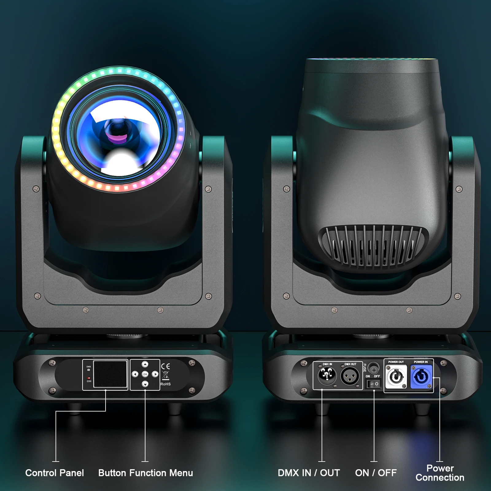 المهنية أورورا Led 200 واط شعاع المصابيح الأمامية مع Rgb قطاع ضوء حلقة مصابيح ل ديسكو نادي بار Dj عرض المرحلة تتحرك إضاءة أمامية