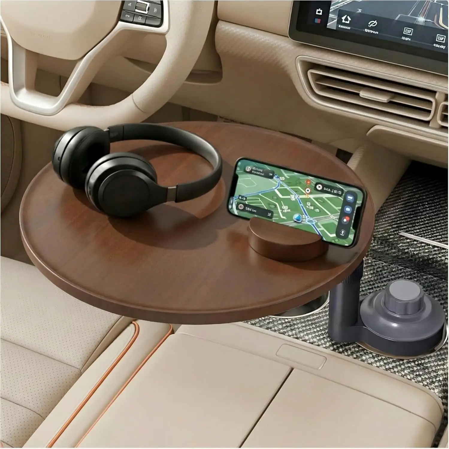 

Adjustable Car Desk for Laptop, Rotating Wood Tray with Cup Holder, Fits Tesla and Most Vehicles