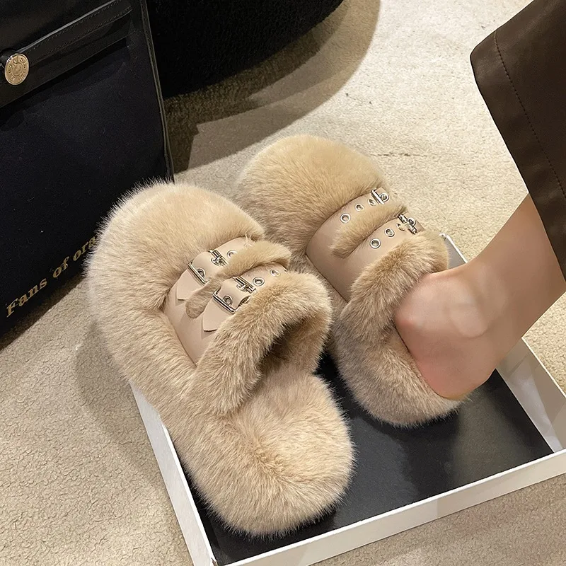 2024 New Style Womens Slippers Soft Plush Indoor Warm Flip-flops Winter Shoes Baotou Design Comfortable Thick-soled Cotton Shoes