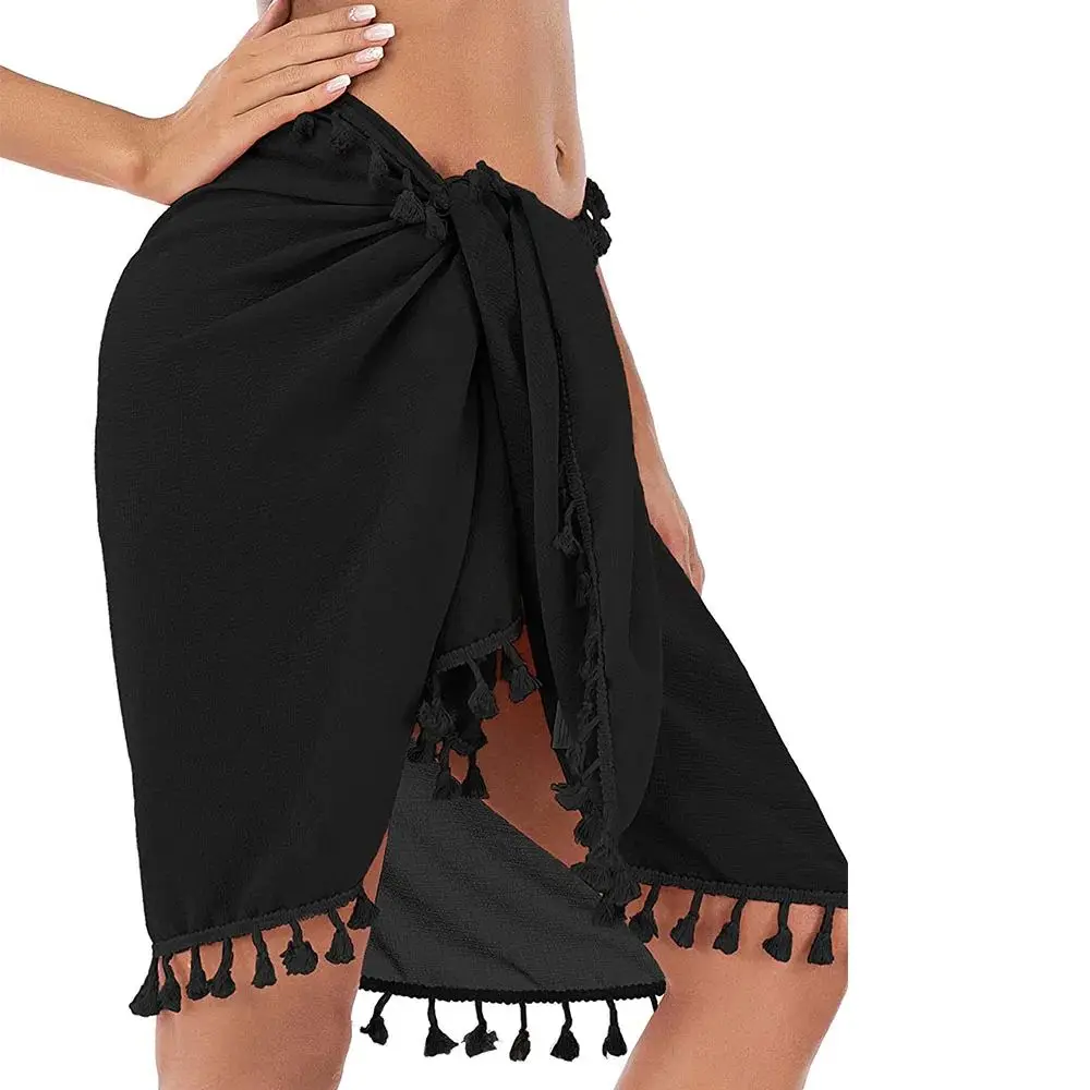 Maiô coverups para mulher sarong praia biquíni envoltório sheer saia curta cachecol para roupa de banho com borla