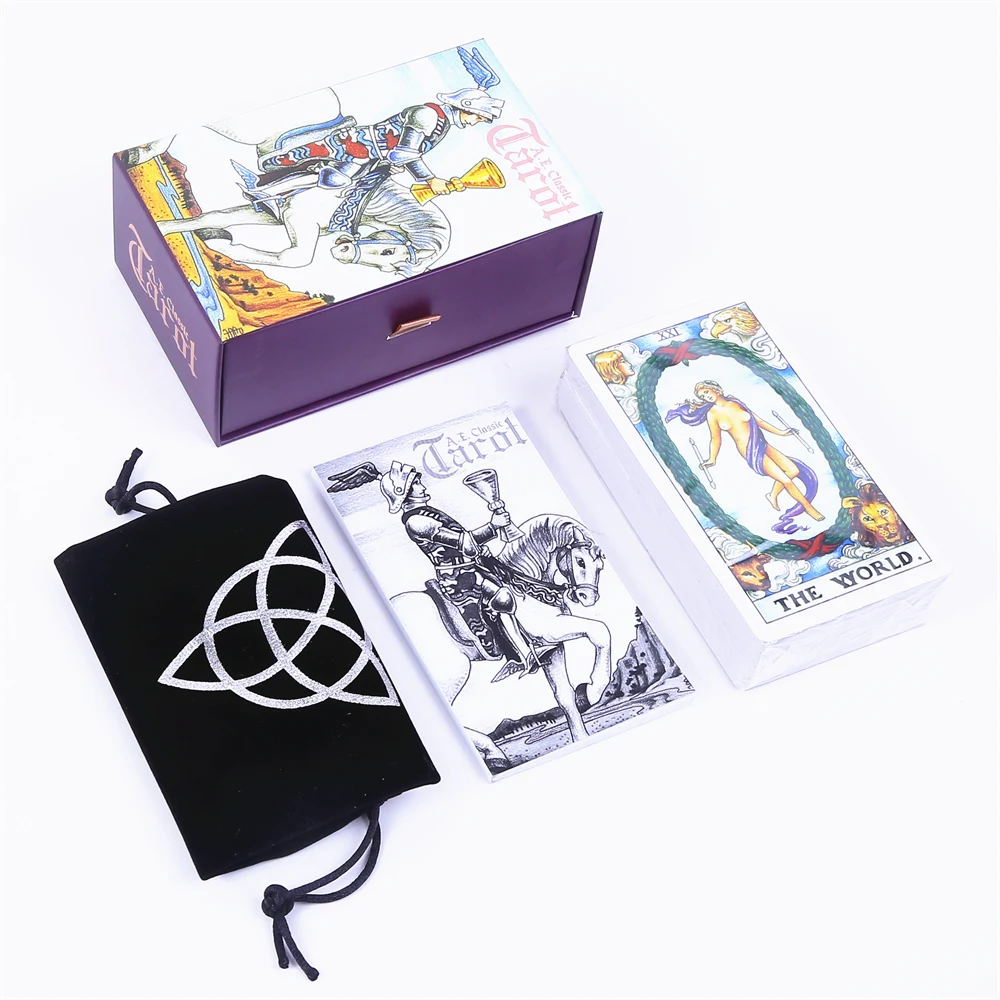 12*7cm A.E. Classic Tarot Deck In Sliding Rigid Gift Box 78 Pcs Original Tarot Cards with Guidebook and Drawstring Pouch