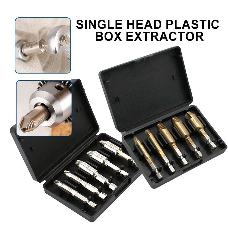 5pc hexagonal handle single head screw extractor wooden screw iron screw slide tooth broken end removal power tool accessory set