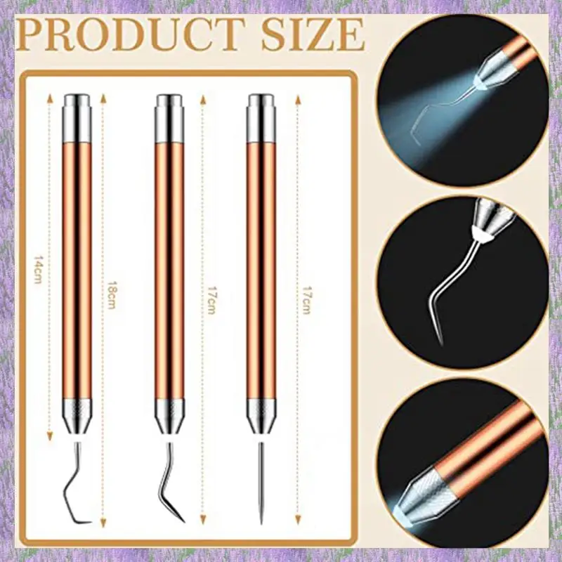 

A63K-3 Pcs Weeding Tools Weeding Pen Craft Tweezers Pin Tools Pin Pen Weeding Tool For Vinyl With LED Light Set