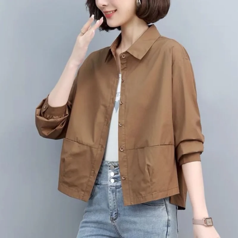 Simplicity Versatile Commuting Women's Clothing 2023 Autumn and Winter New Splice Button POLO Collar Long Sleeved Casual Jacket