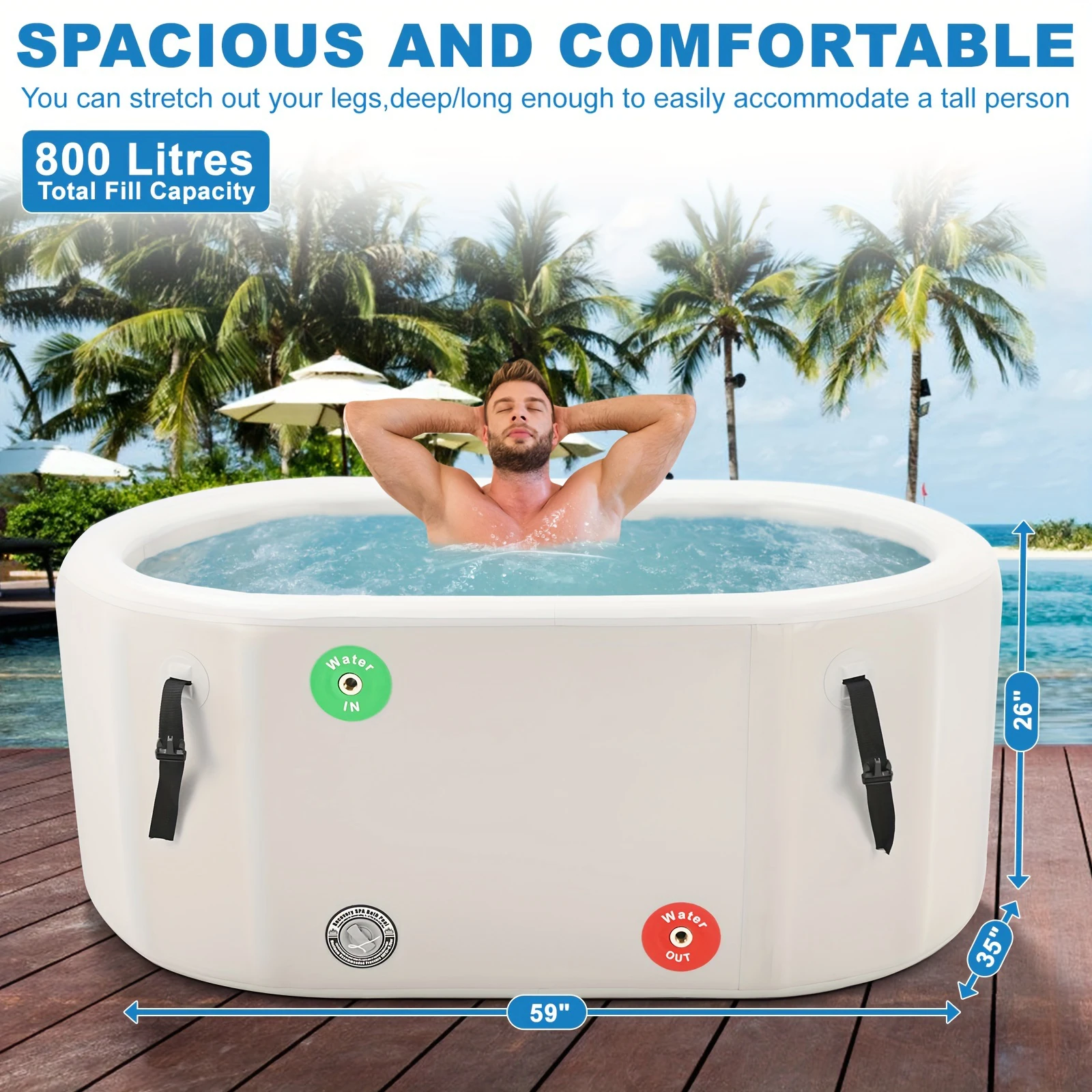 Inflatable Rectangle Ice Bath Cold Plunge Tub, Durable Freestanding Soaking  Ice Bath Tub With Cover for Athletes Water Chiller