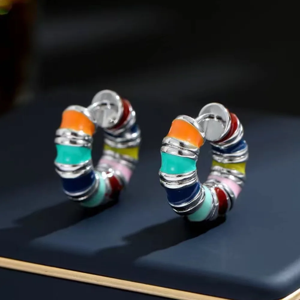 European Retro Enamel Earrings. Vintage Design with Oil Infused Franc Craftsmanship, Exquisite European Round Ear Loops.