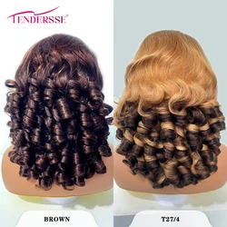 Tendersse-Peluca de cabello largo ondulado sin pegamento, postizo de encaje Frontal 13x4 HD, pelo malayo hinchable Funmi Curl, 200% de densidad, nueva moda