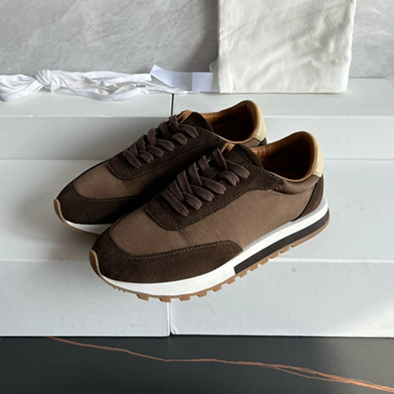 Maxdutti Comfortable Thick Sole Casual Sneakers Shoes 35-40 Vintage Nordic Minimalist PatchworkGenuine Leather Sneakers Women