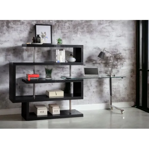 Clear Glass, Chrome High Gloss Finish Writing Desk with Shelf
