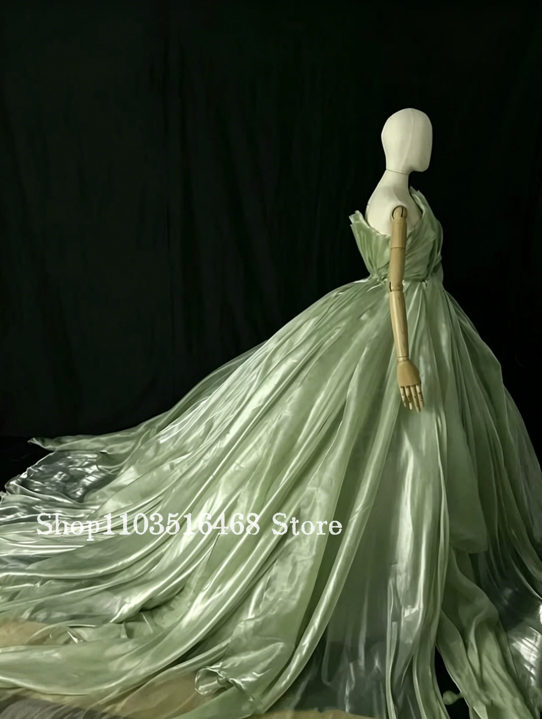 Customized Sage Green Sleeveless Fairy Wedding Dress Shimmering Organza Sweet Bride Gown Cinderella Prom Dress Birthday Party