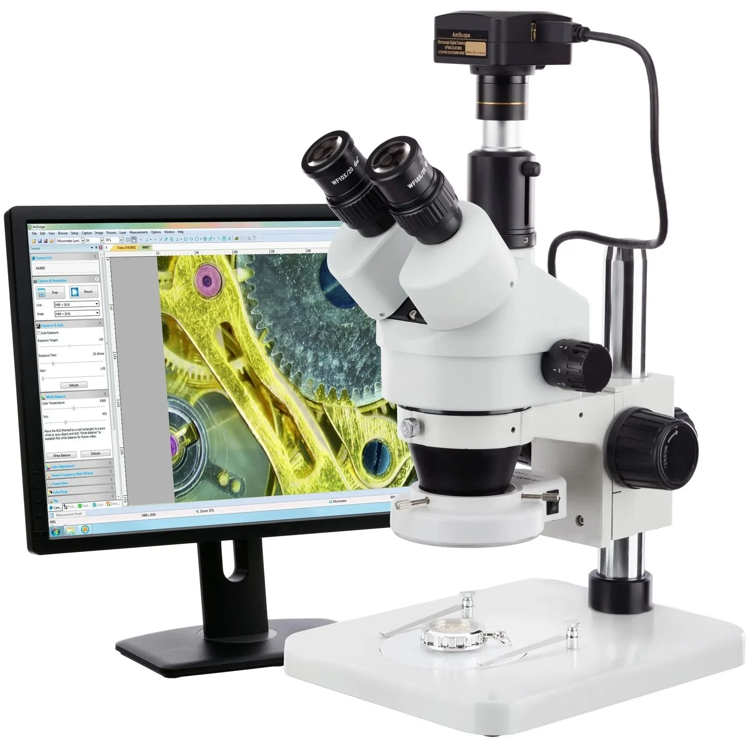 

3.5X-180X Manufacturing 144-LED Zoom Stereo Microscope with 10MP Digital Camera
