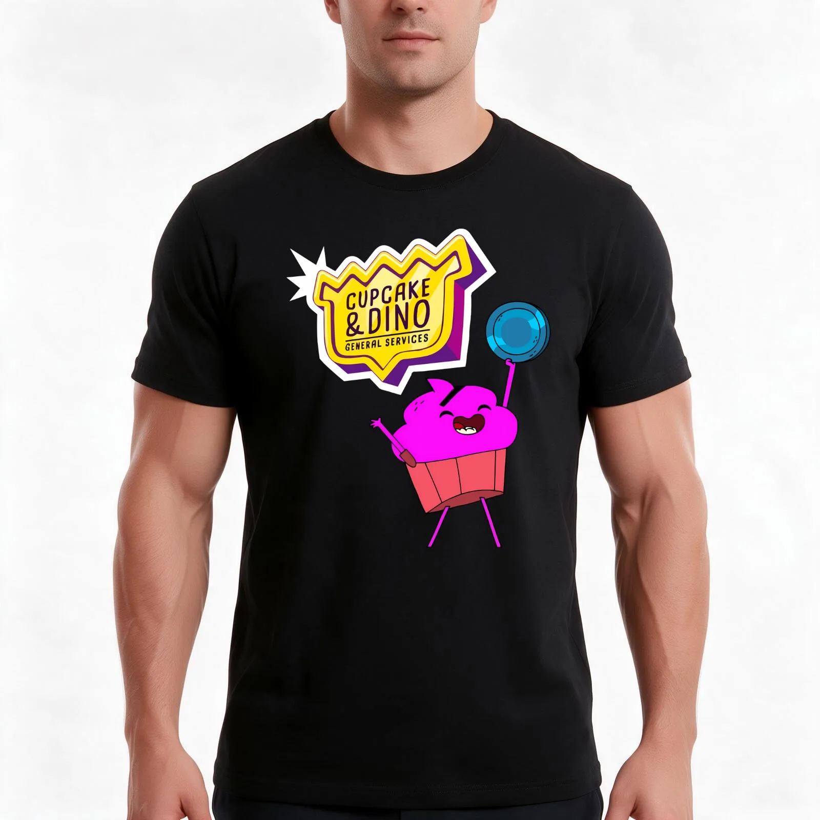 Funny Cupcake & Dino T-Shirt, Summer Casual Cotton Tee, Oversized Streetwear Tops, Vintage Graphic Print, Loose Fit Short Sleeve