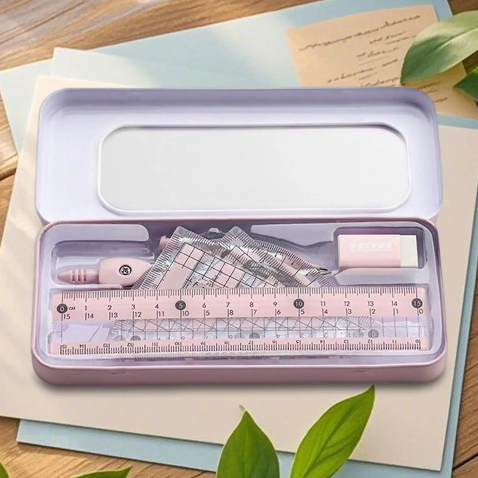 Geometry Ruler Set School Protractor And Compass Math Set Drafting Tools Stationery With Storage Box For Kids Teens Girls Boys