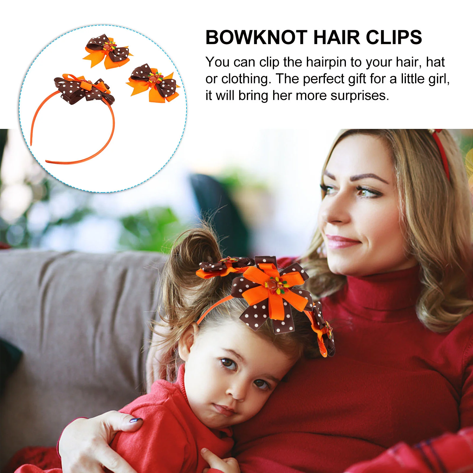 Thanksgiving Children's Headband Hair Decorations for Kids Bowknot Barrette Hairpin Turkey Flash Clip Ribbon Headdress