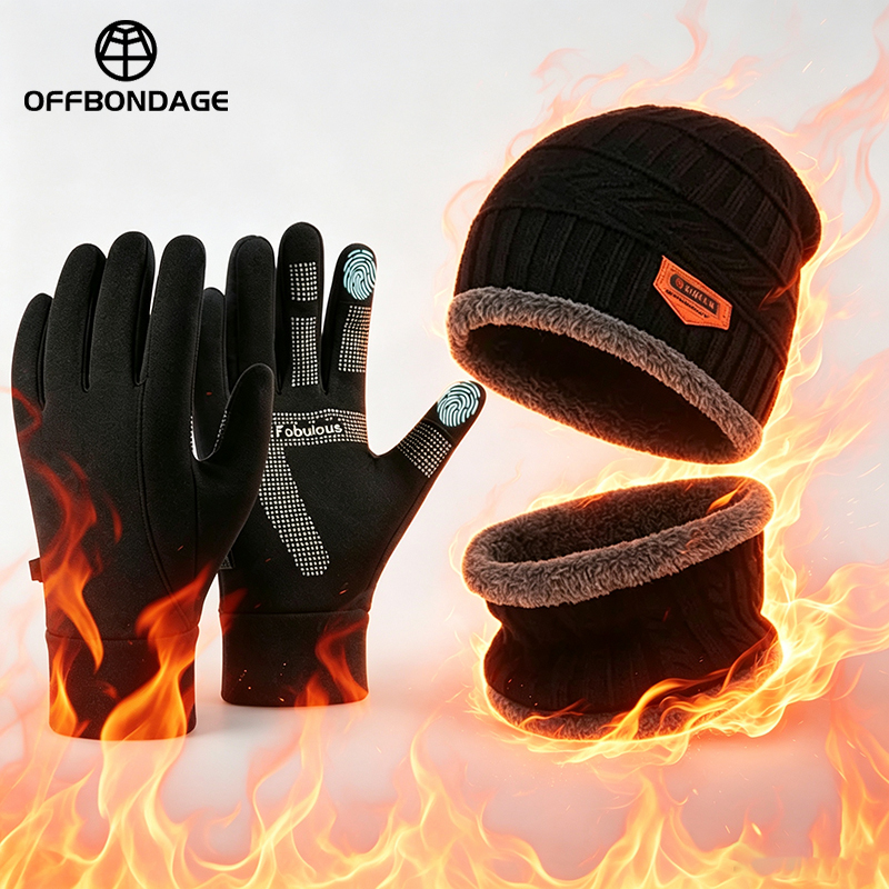 4Pcs Winter Warm Knit Beanie Hat Scarf Touch Screen Gloves Set Unisex Thicken Plush Neck Gaiter Outdoor Cycling Protection Kit