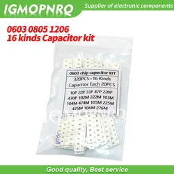 16values*20pcs=320pcs 0603 0805 1206 SMD Capacitor assorted kit component diy samples kit new and original 10NF 10UF 1UF 1NF 1UF