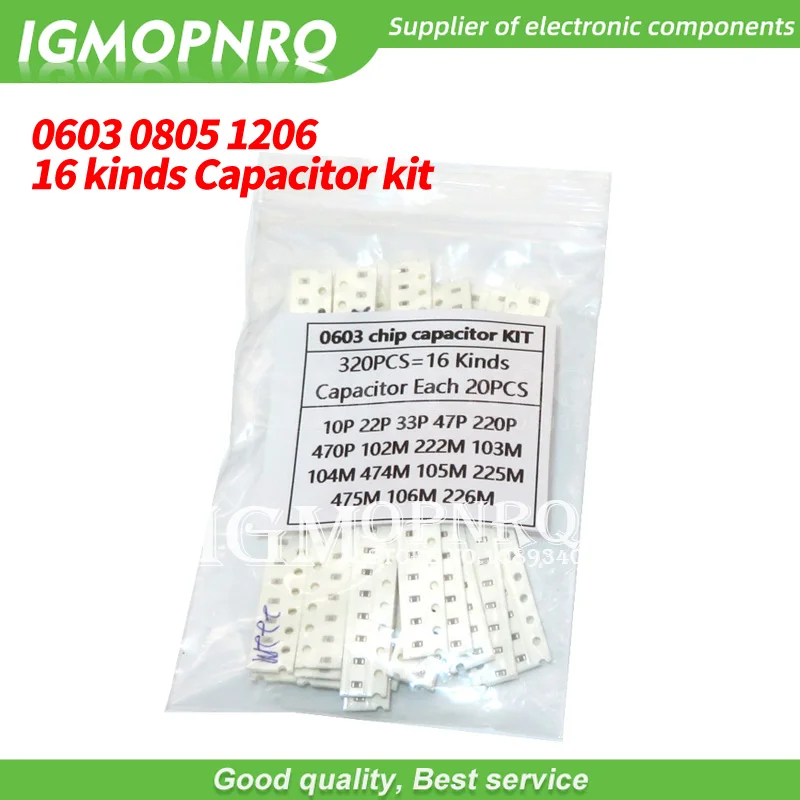 16values*20pcs=320pcs 0603 0805 1206 SMD Capacitor assorted kit component diy samples kit new and original 10NF 10UF 1UF 1NF 1UF