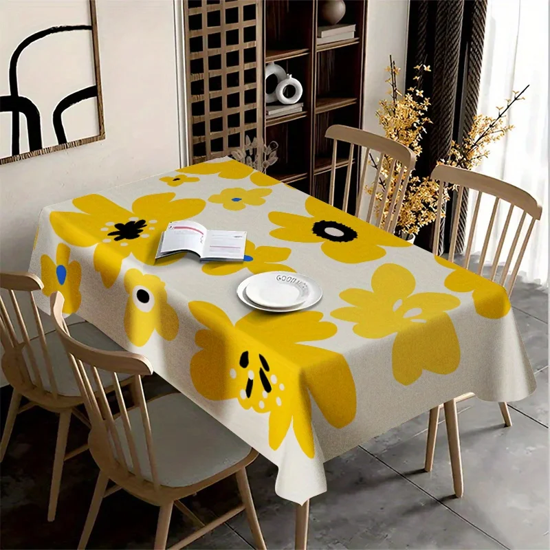 VIKAMA Bright Yellow Floral Tablecloth American Country Restaurant Warm and Vibrant Dining Atmosphere Machine Washable