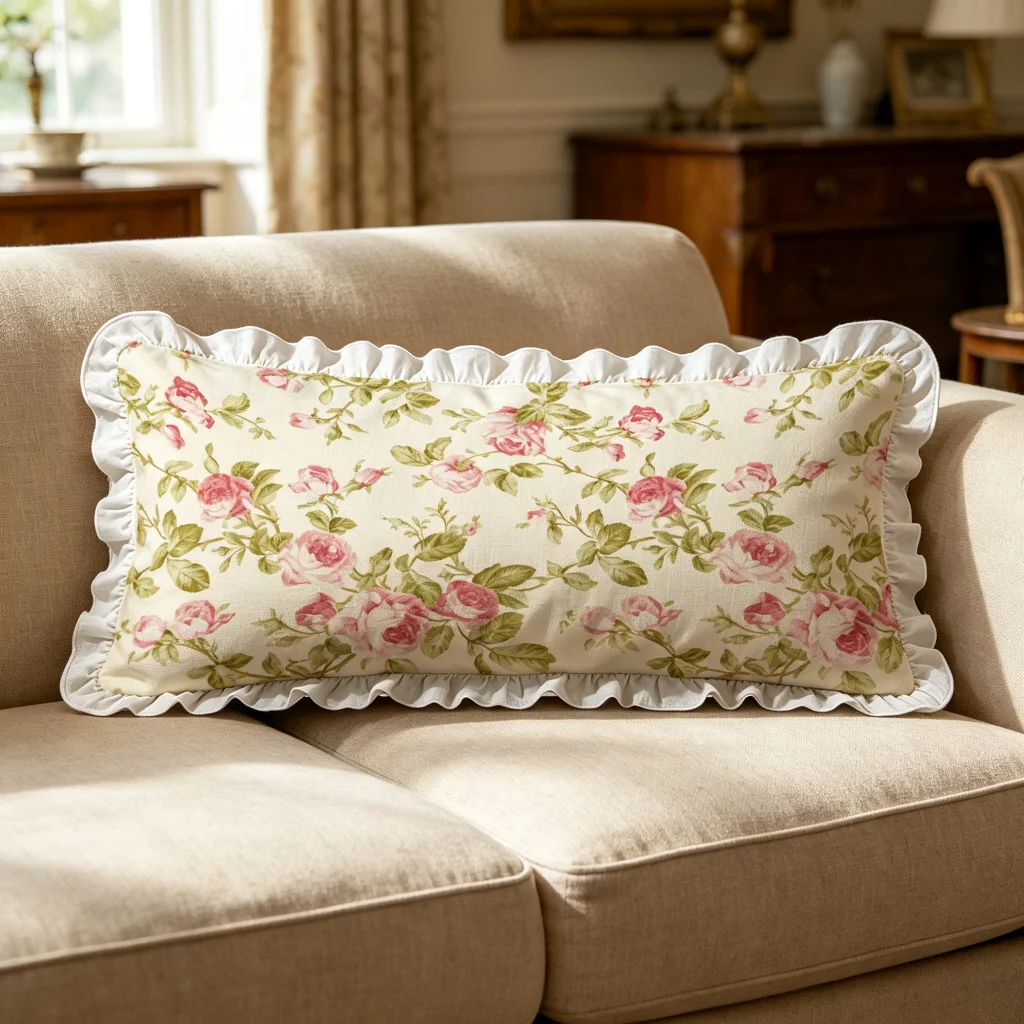 White Blue Floral Print Long Lumbar Pillow Cover, Sweet Romantic, Bedroom Living Room Sofa Bed Decor, Polyester, Home Decor