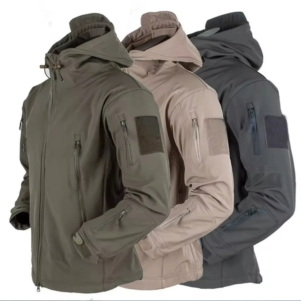 Chaquetas militares de piel de tiburón para hombre, abrigos de bombardero con capucha, chaqueta táctica impermeable a prueba de viento, chaquetas de