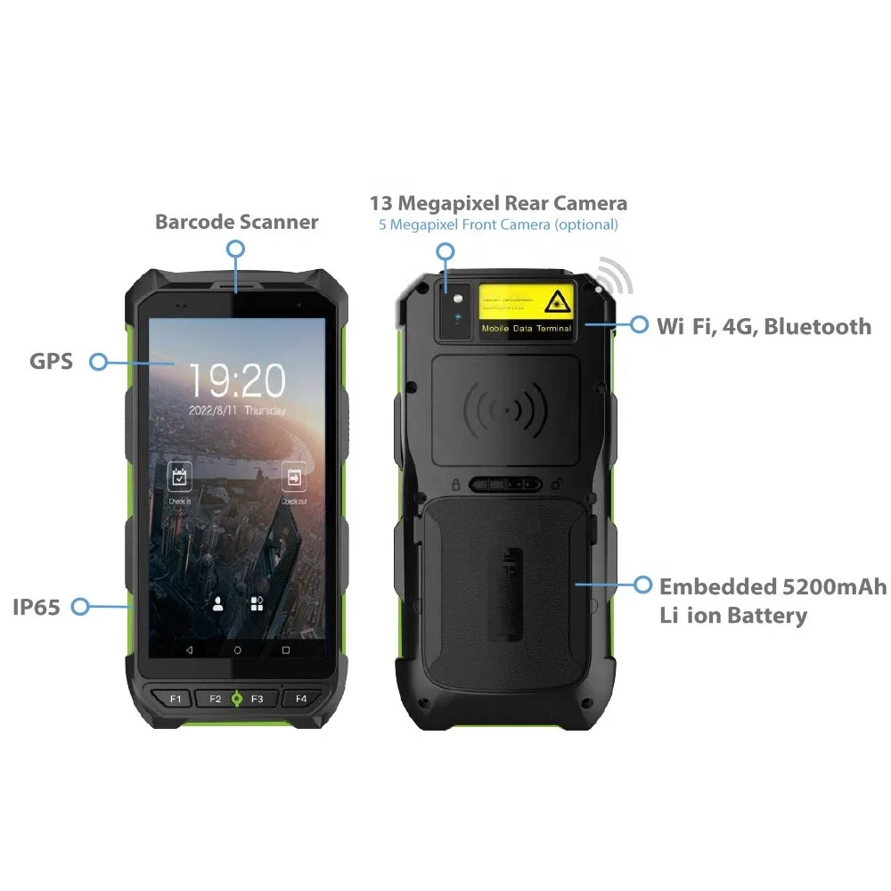 Waterproof IP65 Portable Handheld Face/Fingerprint/Card Biometric Time Attendance System 4G WIFI Battery Android 10.0  Horus H1