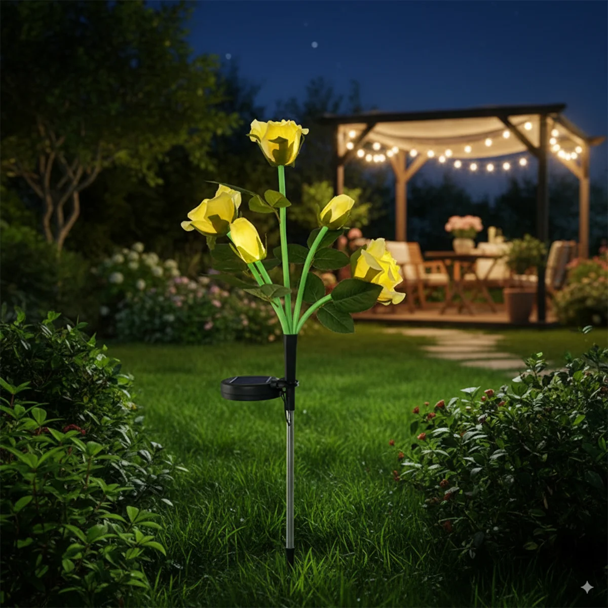 5 Heads Solar Light Fence Lights Led Solar Powered Flower Lawn Solar Power Landscape Yard Outdoor Flood Garden Yellow For Garden