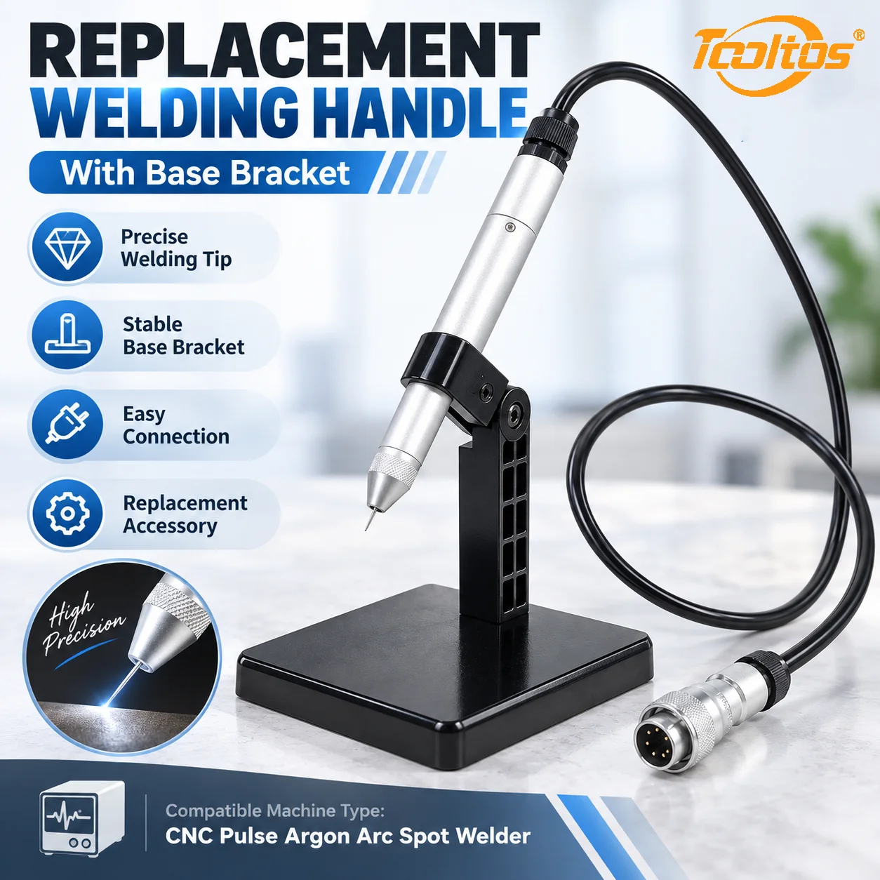 TOOLTOS Argon Arc Spot Welder Replacement Welding Handle with Base Bracket for CNC Pulse Jewelry Welding Machine Repair Parts