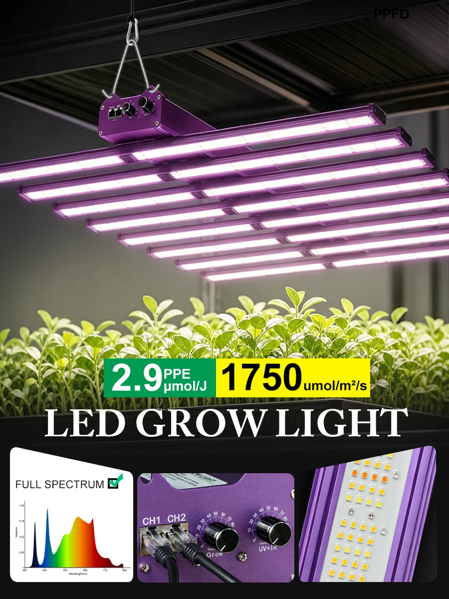 LED-Pflanzenlampe, LM281B Vollspektrum Dimmbare Pflanzenlampe mit IR & UV, Hohe PPFD 1750umol/m²/s, 240W 320W 660W 860W 1100W Pflanzenlampe für Zimmerpflanzen, Aussaat, Wachstums- und Blütephasen.