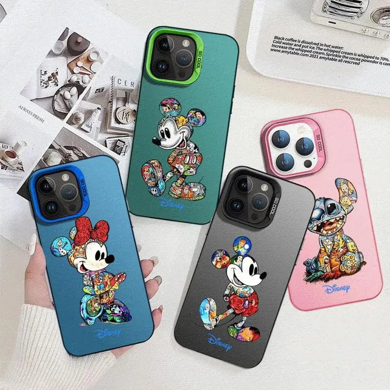 Etui na Apple iPhone 15 11 13 14 Pro Max 12 silikonowe 15 Plus matowe soczewki osłona na telefon Disney Mickey Minnie
