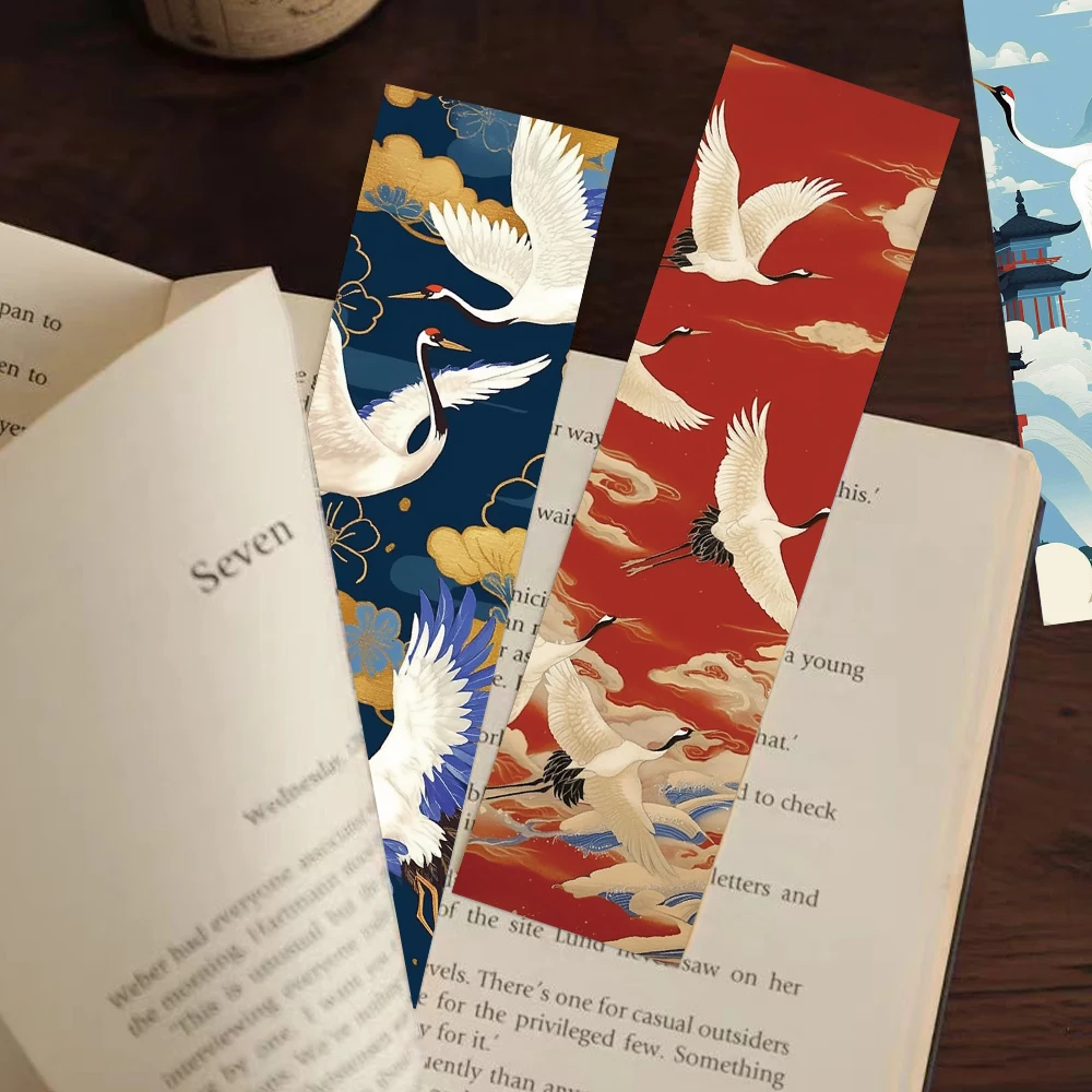 

30PCS Cranes Bookmark Chinese Style Dandelion Crane Decoration Student Teacher Reading Book Marking Paper Card Book DIY Marking