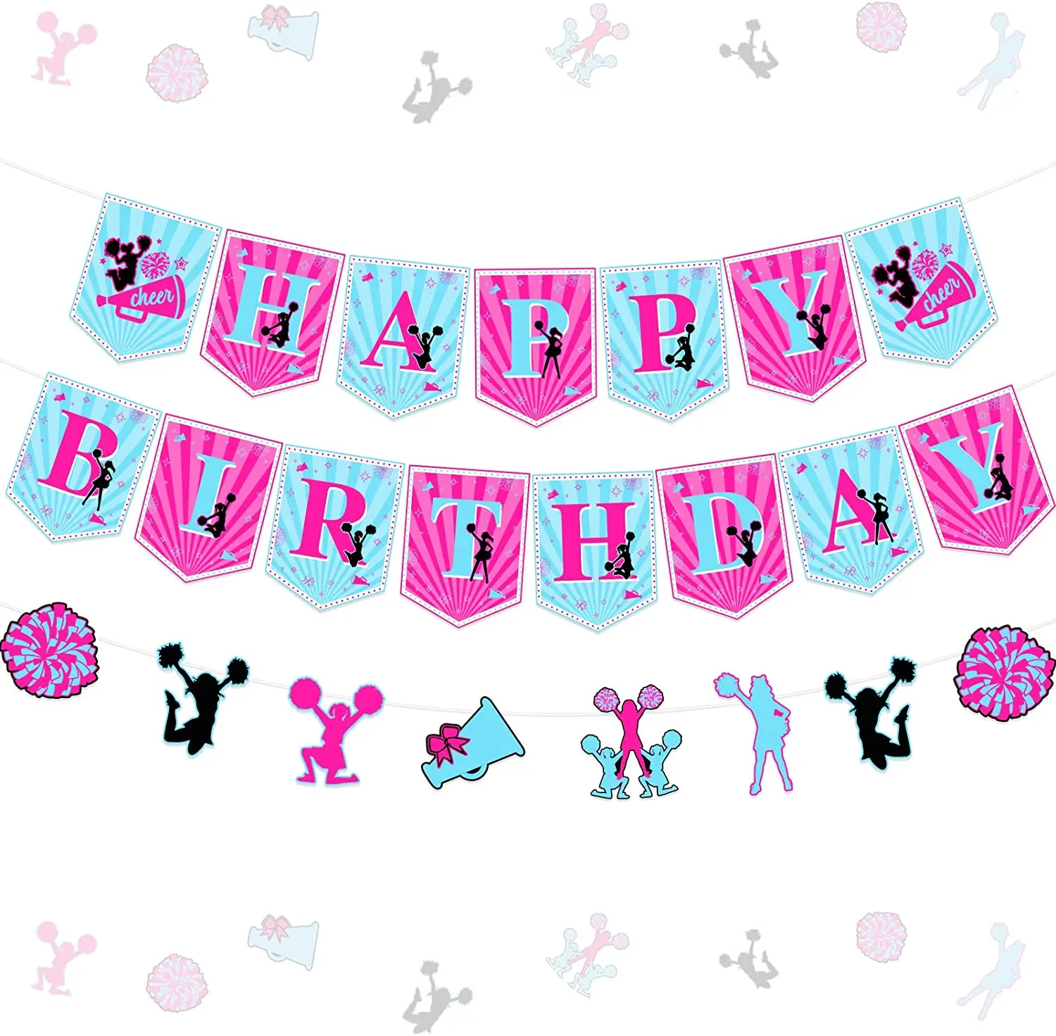 

Cheerleading Happy Birthday Banner Hot Pink Blue Cheerleader Bunting Garland Girl Cheerleading Themed Birthday Party Decorations