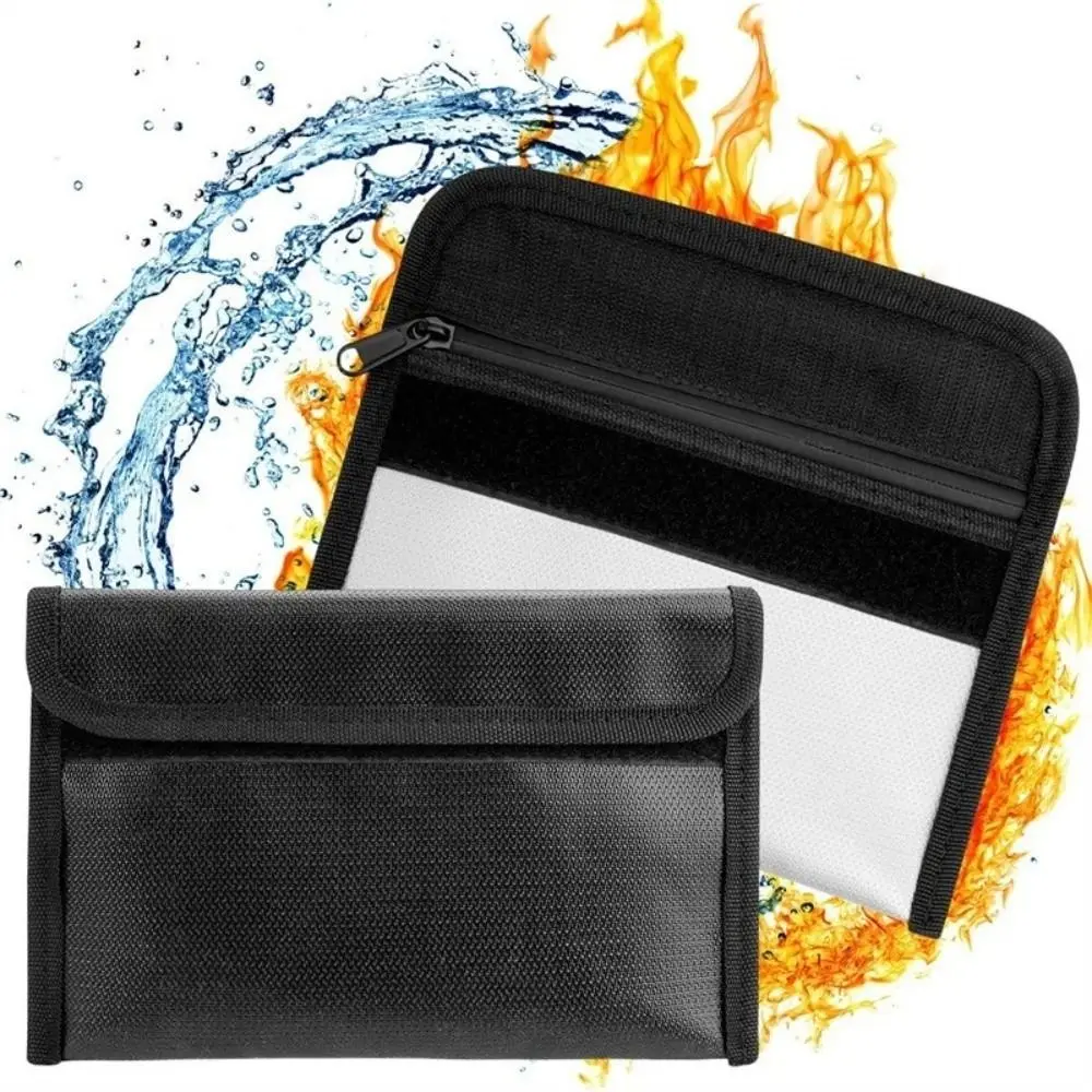 Bolsa para documentos ignífuga resistente a altas temperaturas, superficie impermeable, cierre de cremallera, bolsa de almacenamiento segura con tira adhesiva cuadrada