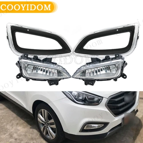 Lámpara antiniebla para Hyundai ix35 2013 2014 2015 2016 DRL, rejilla de parachoques delantero, lámpara de señal, luces antiniebla de conducción, conjunto de marco de cubierta