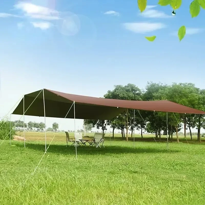 Without Poles 6*8m Large Canopy Waterproof Oxford Silver Coated Outdoor Camping Awning Sunshelter Tarp More Hanging Points