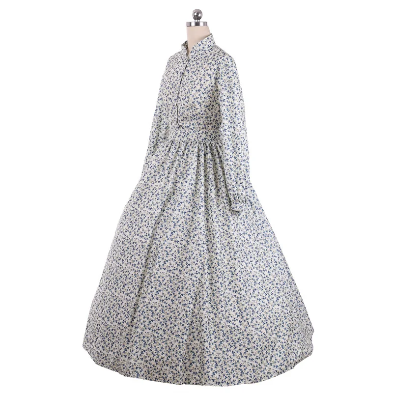 2023 Floral Print Women Dress Female Cotton Long Sleeve Vintage Stand Collar Medieval Lady Shirt Dress Summer Vestidos Plus Size