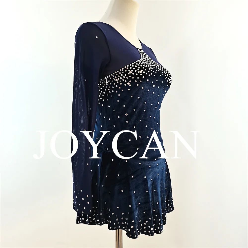 JoyCan Ice Figure Skating Dress Girls Blue Velvet Stretchy Competition Dance Wear Customized