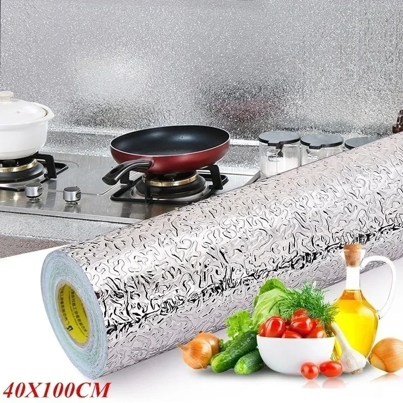 40*100cm Kitchen Stove Aluminum Foil Oil Proof and Waterproof Sticker Anti Fouling High-temperature Self-adhesive Wall Stickers