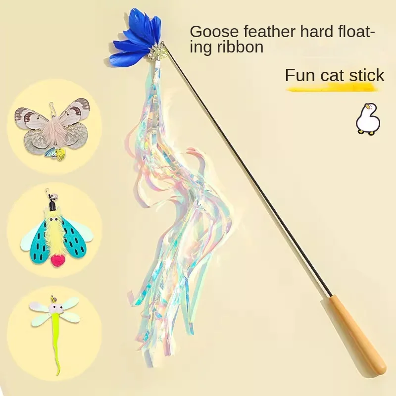 

Ribbon Teaser Wand with Bell Self-Entertainment and Energy Consumption, Long Rod Toy