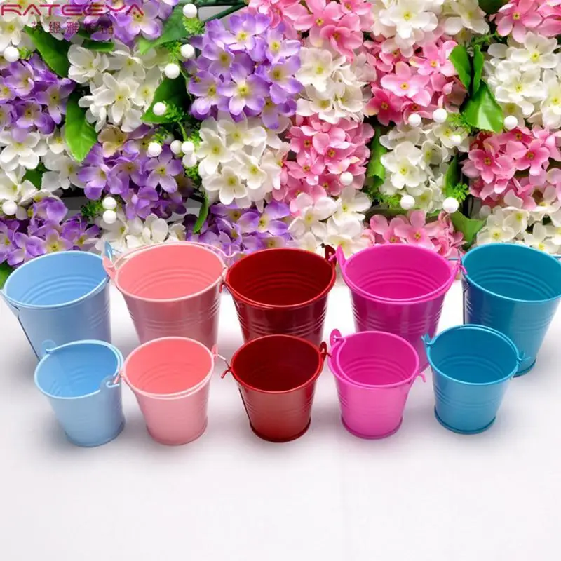 Colored Galvanized Bucket With Handle Mini Tin Pail Pails Small Party Holder Storage Wedding Container Galvanized Gift Flower